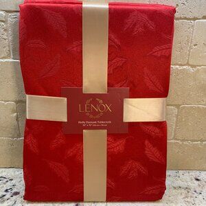 Lenox Red Holly Damask 52"x70" tablecloth NWT